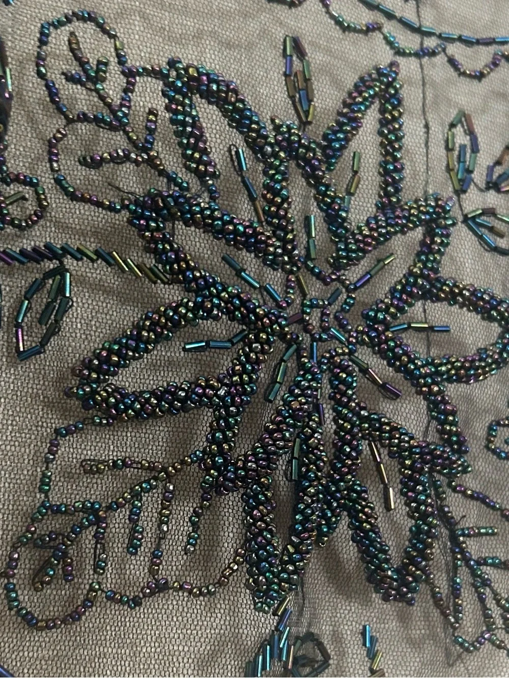 Vintage Iridescent Black Beaded Sheer Floral Scarf / Wrap / Cape Shoulder Cover